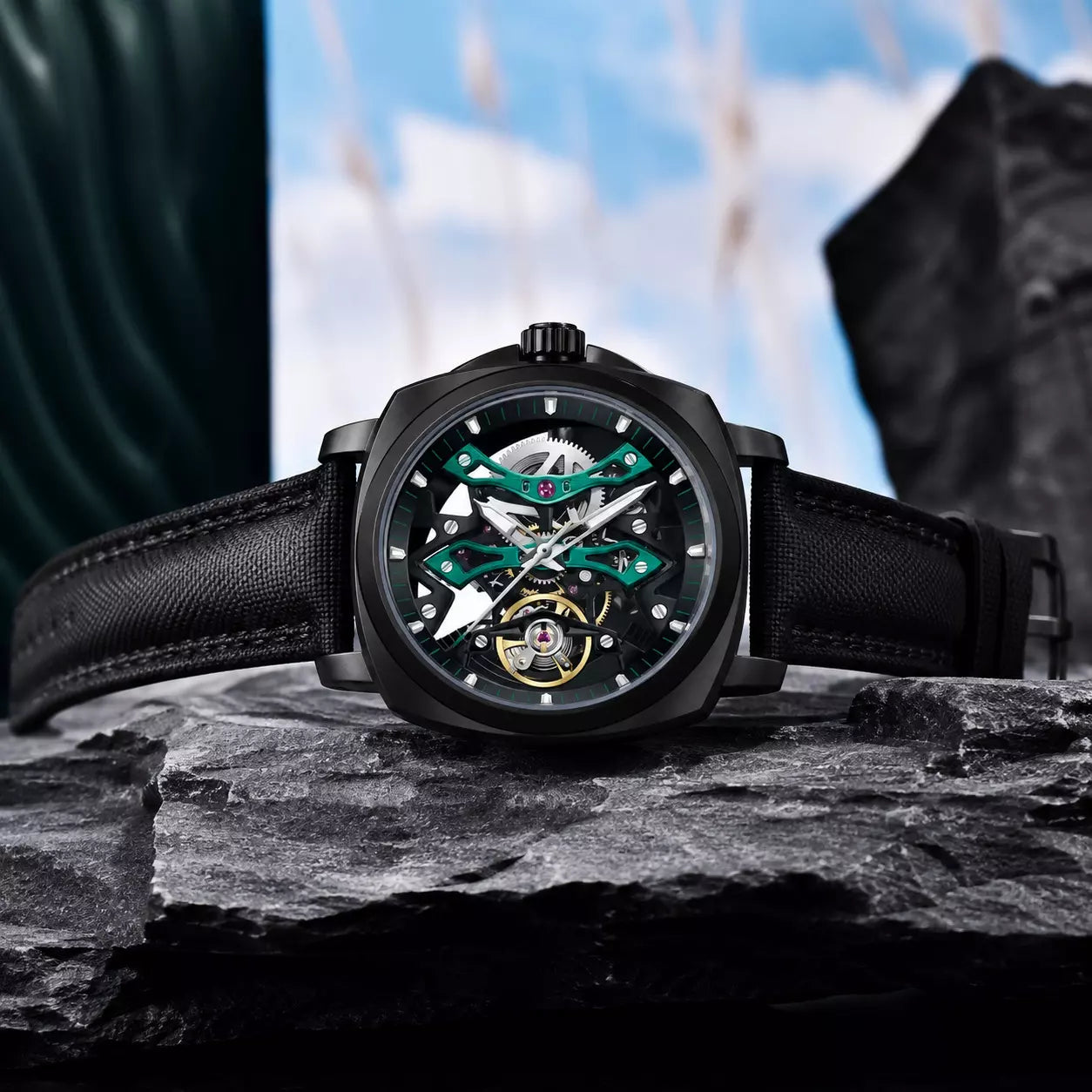 relogio pagani design Phantom  Black Green skeloton