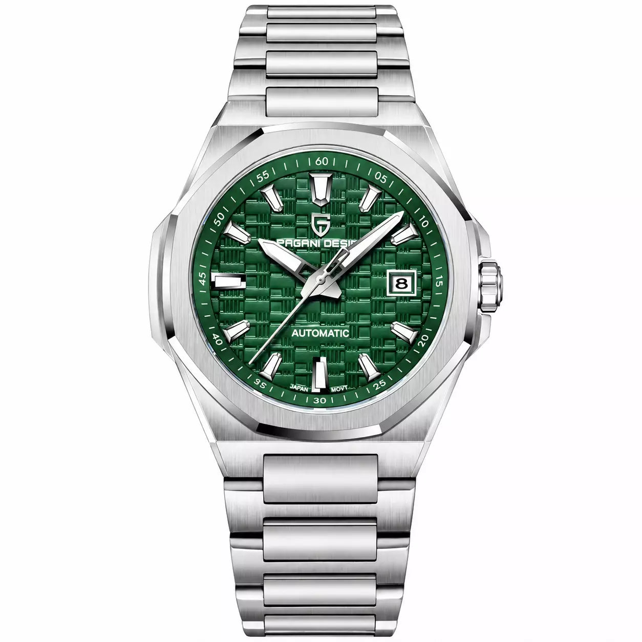 relogio masculino automatico  prata com verde pagani design 